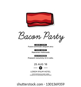 Bacon Party Invitation Design with When and Where Details