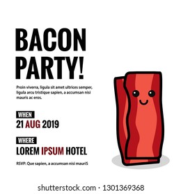 Bacon Party Invitation Design with When and Where Details