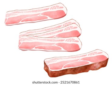 carne de porco processada bacon 3 tipos: 1 peça, 3 peças e nódulo