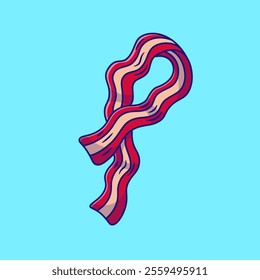 Bacon Ribbon Cartoon Vector Illustration. Food Object Concept. Flat Cartoon Outline Style.