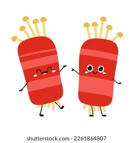 Bacon roll cartoon vector.Bacon roll with enoki mushroom grilled with salt and sauce in Japanese style.