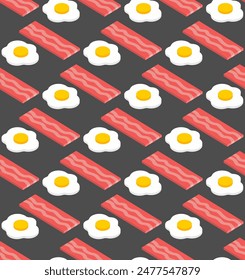 Bacon and Scrambled eggs pattern seamless. Fried egg and Thin layer of fried meat background