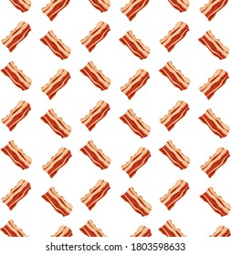 Bacon. Seamless background image of bacon slices on a white background. Vector, cartoon illustration. Vector.