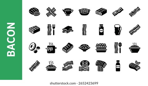 Bacon Slice Silhouette Icon: Breakfast, Pork and Meat Black Vector