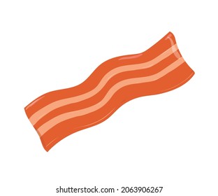 Bacon slice. Strip of cooked crispy pork meat with streaky lard. Cut piece of smoked meaty fat greasy snack. Continental food icon. Colored flat vector illustration isolated on white background