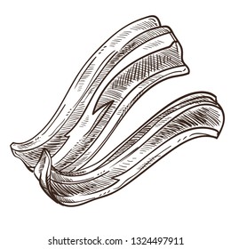 Bacon slices monochrome sketch outline isolated icon in flat style vector crispy food meat portion of pork from butcher fresh product closeup colorless traditional dish on breakfast in morning