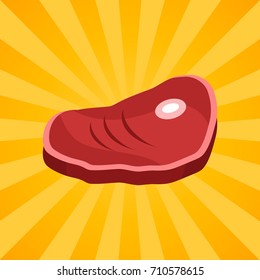 Bacon steak on bone, fresh grilled meat, nutrition beef with blood, bbc grill food vector in concept of Oktoberfest or Octoberfest festival on rays