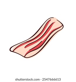 Bacon Streifen mit Linien im flachen Stil. Ideal für Food-Projekte, Frühstücksthema und kulinarische Markenbildung. Abbildung einzeln auf weißem Hintergrund.