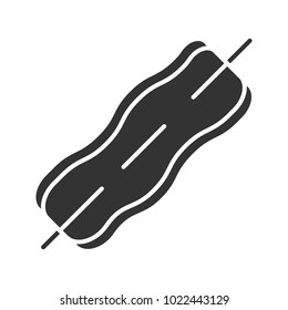 Bacon strip on skewer glyph icon. Silhouette symbol. Negative space. Vector isolated illustration
