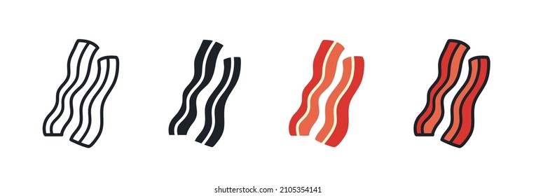 Bacon strips icon. Linear flat color icons contour shape outline. Black isolated silhouette. Fill solid icon. Modern glyph design. Set of vector illustrations. Meat products. Food ingredients