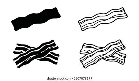 Bacon strips illustration black and white line drawing variations