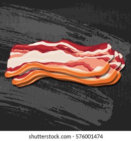 Bacon Strips on black chalk board background. Vector