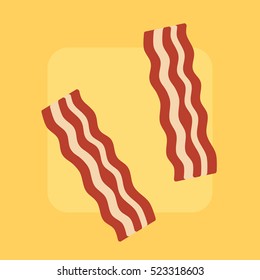 Bacon strips on bright background, flat style.