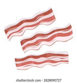 Bacon. Thin slices of meat with layers of fat. Meat for frying. Vector illustration isolated on a white background for design and web.