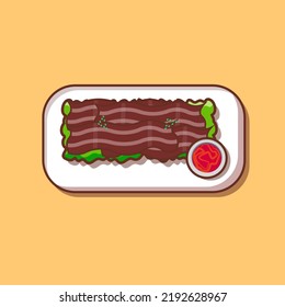 Bacon with tomato, slice of beef illustration and vector