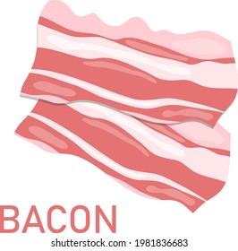 Bacon, two pieces of bacon isolated on white background. Vector, cartoon illustration. Vector.