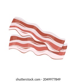 Bacon. Two thin slices of meat with layers of fat. Meat for frying. Vector illustration isolated on a white background for design and web.
