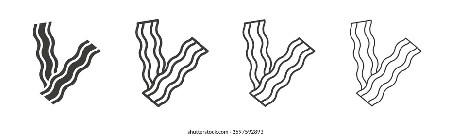 Bacon vector icon set in black and white color.