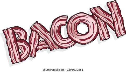 Bacon word with bacon and shadow vector design