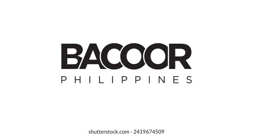 Bacoor in the Philippines emblem for print and web. Design features geometric style, vector illustration with bold typography in modern font. Graphic slogan lettering isolated on white background.