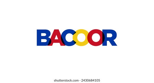 Bacoor in the Philippines emblem for print and web. Design features geometric style, vector illustration with bold typography in modern font. Graphic slogan lettering isolated on white background.