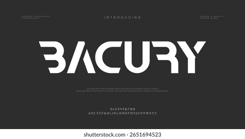 Alfabeto de Bacry, fonte em negrito ampla para letras dinâmicas poderosas, logotipo automotivo rápido, manchete ousada energética, marca de corrida de carros. Tipo de vetor