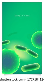 Bacteria 3d color vector background with text space. Pathogen realistic social media stories mockup. Bacterial cells. Microorganisms under microscope. Microbiology web banner template
