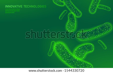 Bacteria 3D low poly green probiotics. Healthy normal digestion flora of human intestine yoghurt production. Modern science technology medicine allergy immunity thearment vector illustration