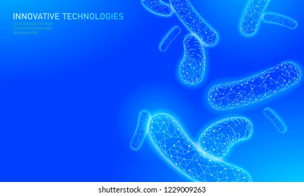 Bacteria 3D low poly render probiotics. Healthy normal digestion flora of human intestine yoghurt production. Modern science technology medicine allergy immunity thearment vector illustration