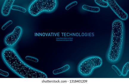 Bacteria 3D low poly render probiotics. Healthy normal digestion flora of human intestine yoghurt production. Modern science technology medicine allergy immunity thearment vector illustration