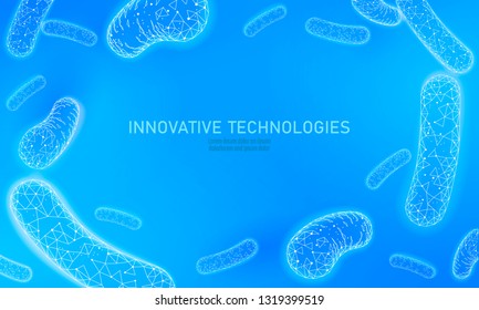 Bacteria 3D low poly render probiotics. Healthy normal digestion flora of human intestine yoghurt production. Modern science technology medicine allergy immunity thearment vector illustration