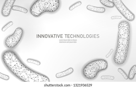 Bacteria 3D low poly render probiotics. Healthy normal digestion flora of human intestine yoghurt production. Modern science technology medicine allergy immunity thearment vector illustration