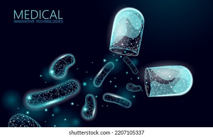 Bacteria 3D Low-Poly-Rendering Probiotika. Gesunde normale Verdauungsflora der Joghurtproduktion des menschlichen Darms. Moderne Wissenschafts-Technologie Medizin Allergie Immunität Vektorgrafik