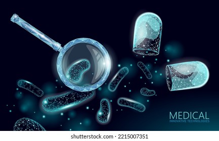 Bacteria 3D low poly render probiotics. Healthy normal digestion flora of human intestine yoghurt production. Modern science technology medicine allergy immunity thearment vector illustration