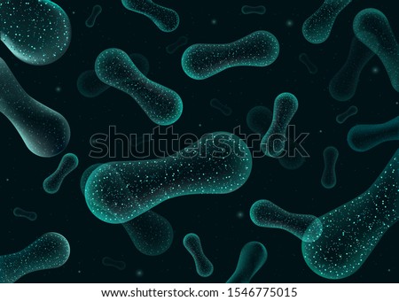 Bacteria 3D low poly render probiotics. Healthy normal digestion flora of human intestine yoghurt production. Microscopic bacteria closeup.  Vector illustration