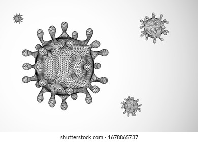 Bacterias en 3D. Virus analizado. Estudio de la enfermedad. Ilustración vectorial en blanco y negro. Macroimagen de un organismo causante de la enfermedad. Estudio del coronavirus.