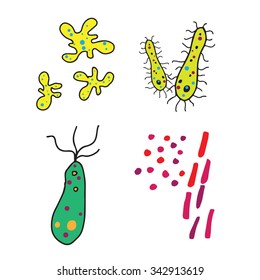 Bacteria and amoeba cartoon drawing