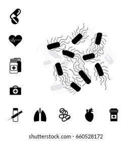 Bacteria or Bacilli Icon. Pill or Drug Vector Set Isolated. Pharmacy Symbols Collection