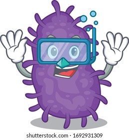Bacteria bacilli mascot design concept wearing diving glasses