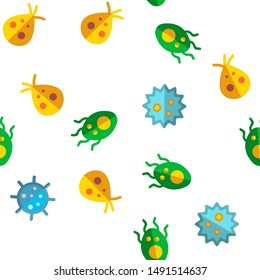 Bacteria, Bacterial Cells Vector Seamless Pattern Color Flat Illustration