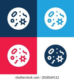 Conjunto de iconos mínimo de cuatro colores para bacterias azul y rojo