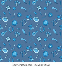 Patrón de bacteria azul sin mar - Concepto de biología y ciencia fondo vector creativo