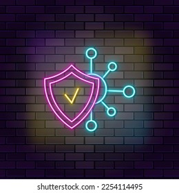 Bacteria, bug, corona neon vector icon on dark wall background. Neon Bacteria, bug, corona vector icon