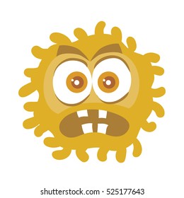 Bacteria cartoon character with eyes and mouth. Brown funny microbe flat vector illustration isolated on white background. Virus, germ, monster or parasite icon. For medical, hygienic, science concept