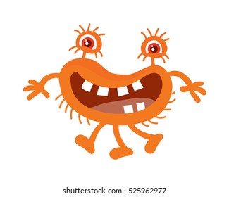 Bacteria cartoon character with eyes and mouth. Orange funny microbe flat vector illustration isolated on white background. Virus, germ, monster, parasite icon. For medical, hygienic, science concept