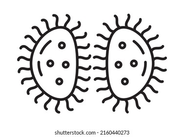 Bacteria cell divides, virus icon in line, outline style. Viral infection, amoeba, infusoria simple sign for app, web. Colony of bacteria, microbe on Petri dish illustration.