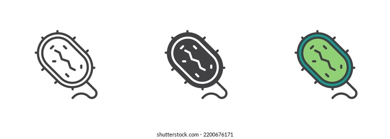 Bacteria cell icon. Line, glyph and filled outline colorful version, outline and filled vector sign. Microbe symbol, logo illustration. Different style icons set. Vector graphics