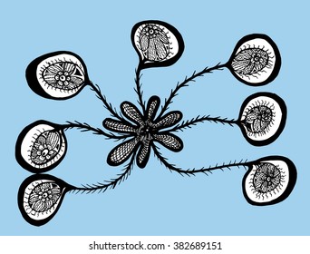 Bacteria. Cells. Line art. Virus.