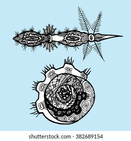 Bacteria. Cells. Line art. Virus.