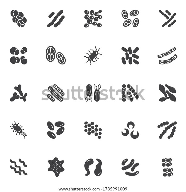 細菌の細胞のベクター画像アイコンセット 現代のソリッドシンボルコレクション 塗り潰しスタイルの絵文字パック 記号 ロゴイラスト セットには 黄色 ブドウ球菌感染 ラクトコッカス 肺炎球菌のアイコンが含まれます のベクター画像素材 ロイヤリティフリー